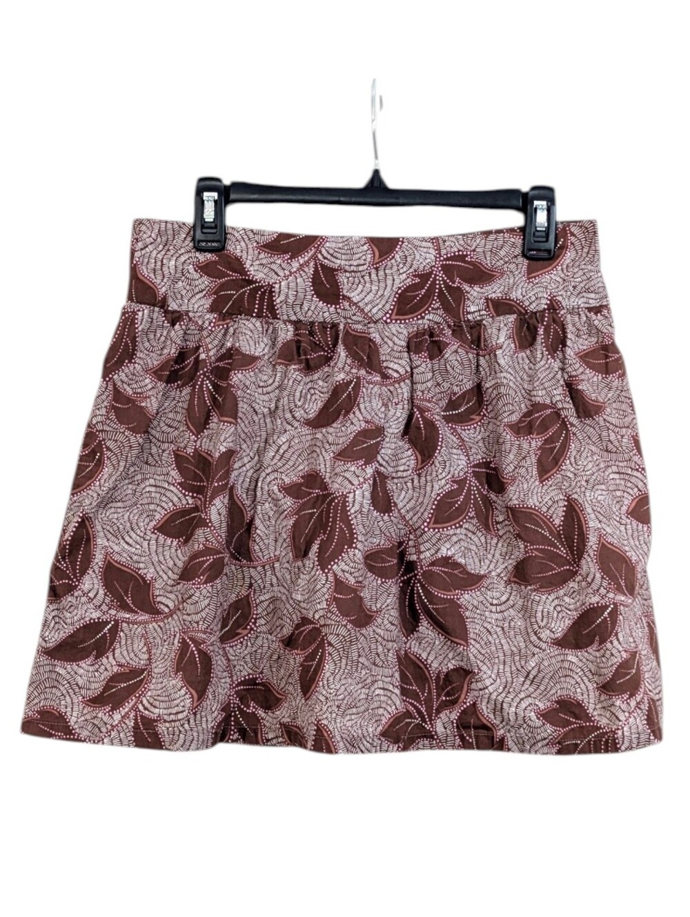 DMBM Brown Pink & White Leaf Print Skirt - Size Medium Womens - 100% Cotton
